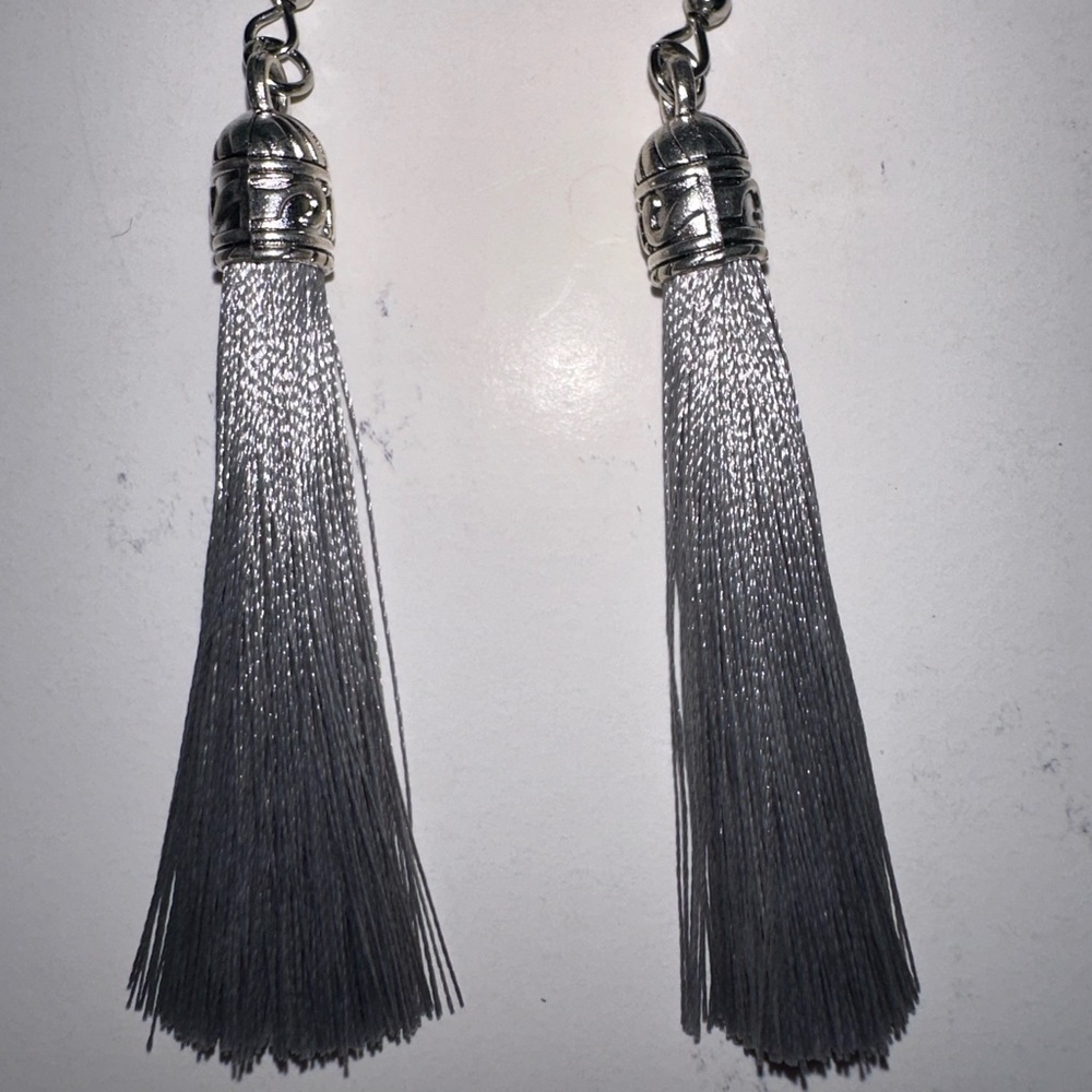 Gray tassel earrings